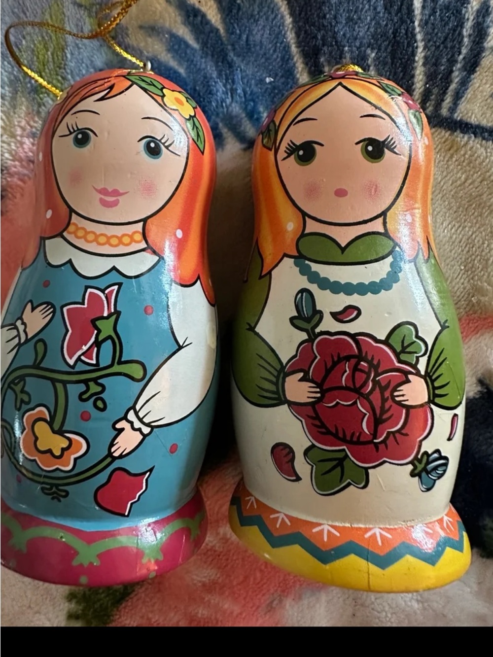 Hand-Painted Matryoshka Doll Ornaments - Blue & White with Floral Motifs